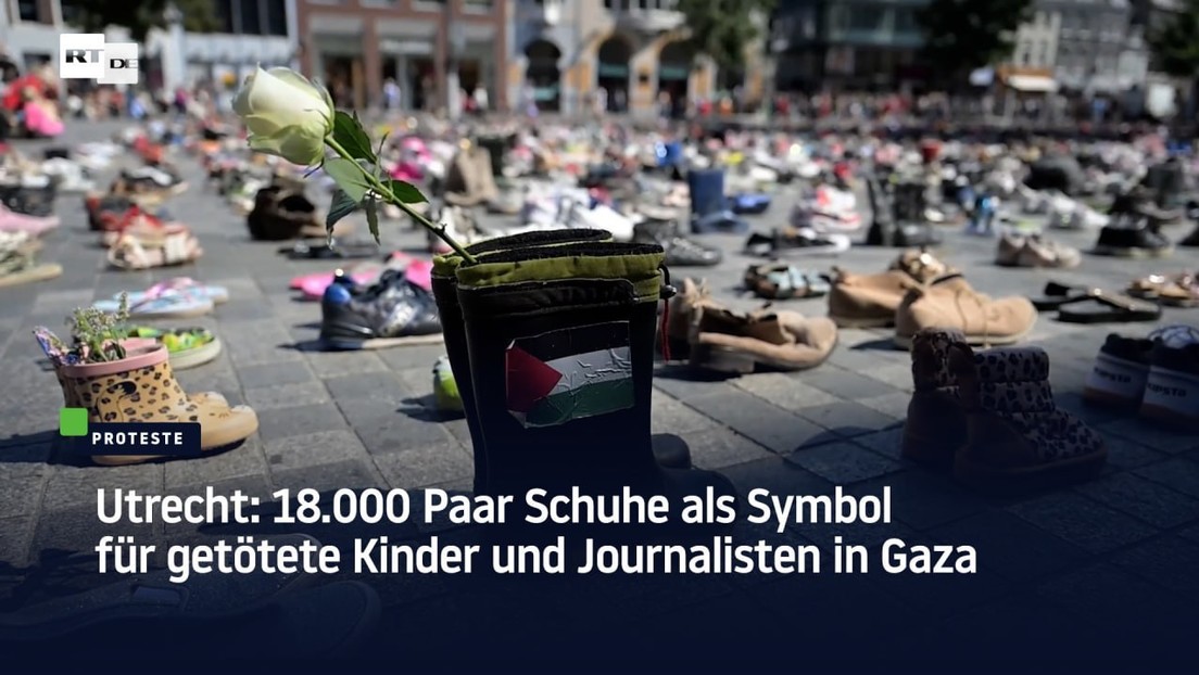 Utrecht: 18.000 Paar Schuhe als Symbol für getötete Kinder und Journalisten in Gaza