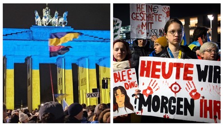 "Slawa Ukraini"- und Taurus-Orgie am Brandenburger Tor
