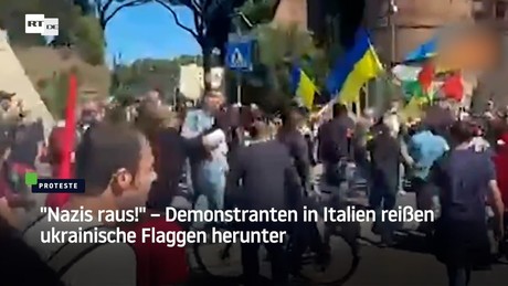"Nazi raus aus dem Umzug!" – Demonstranten in Italien reißen ukrainische Flaggen herunter