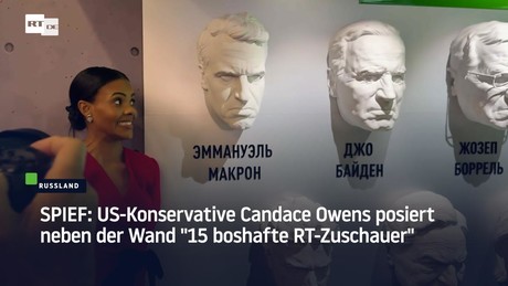 SPIEF: US-Konservative Candace Owens posiert neben der Wand "15 boshafte RT-Zuschauer"