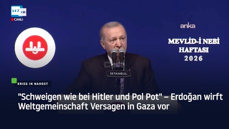 "Schweigen wie bei Hitler und Pol Pot" – Erdoğan wirft Weltgemeinschaft Versagen in Gaza vor
