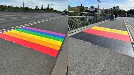 Aschaffenburg: Regenbögen mit Deutschlandfahne übermalt – Stadt erstattet Anzeige