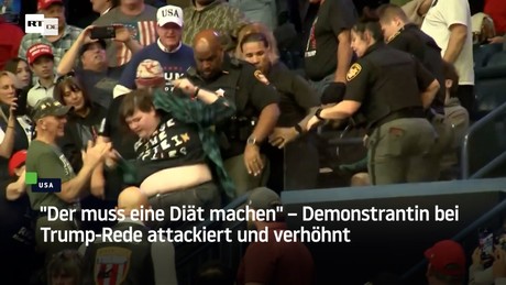 "Der muss eine Diät machen" – Demonstrantin bei Trump-Rede attackiert und verhöhnt