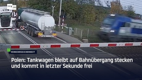 Polen: Tankwagen bleibt auf Bahnübergang stecken und kommt in letzter Sekunde frei