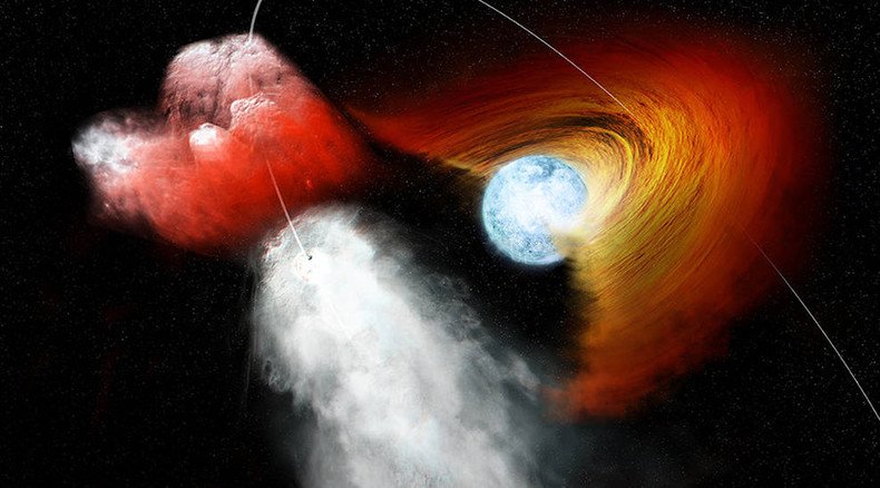 Pulsar rips hole in companion star's disk