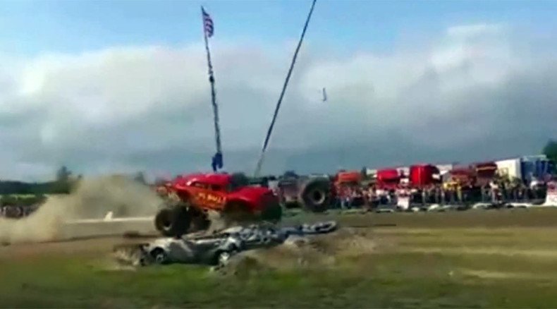 Monster truck tire bounces into crowd, injures 6 at Finland stunt show (VIDEO)