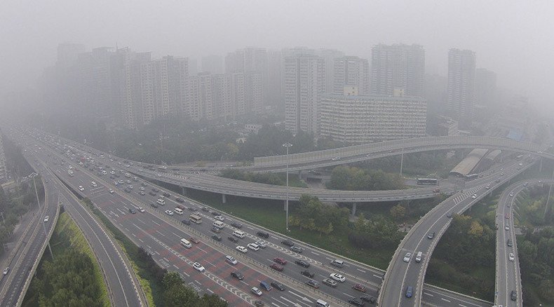 City buildings literally ooze smog from the walls