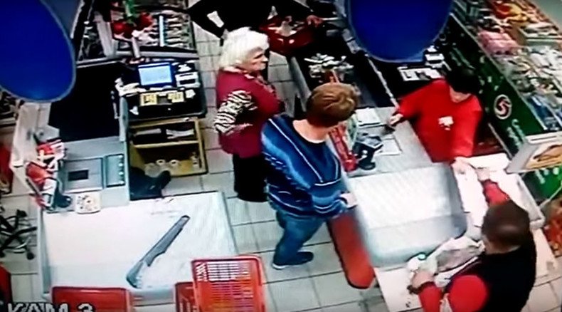 Russian granny knocked off feet with one blow by customer at supermarket