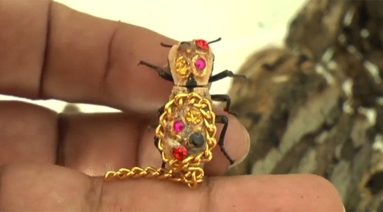 Beatle-dazzling: Live gem-covered beetles worn as jewelry (VIDEO)