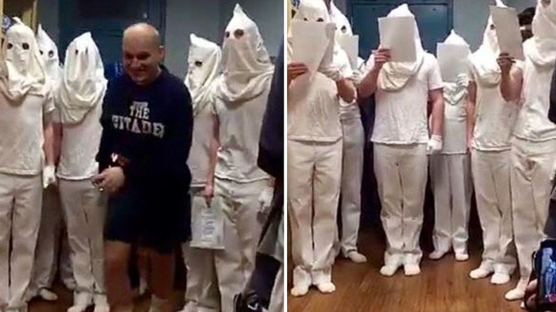 KKK gang or Christmas ghosts? Military cadets suspended over white hoods photos