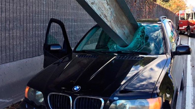 Car-ful Now: Driver escapes steel beam through windscreen