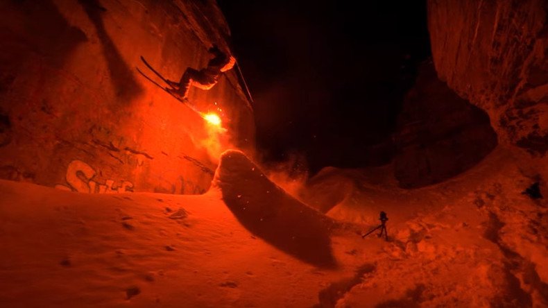 Beautiful FLARE skiing shows off dazzling Swiss winter nights (VIDEO) 