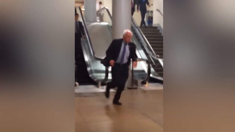 Run, Bernie, run! Sanders sprints for Capitol train