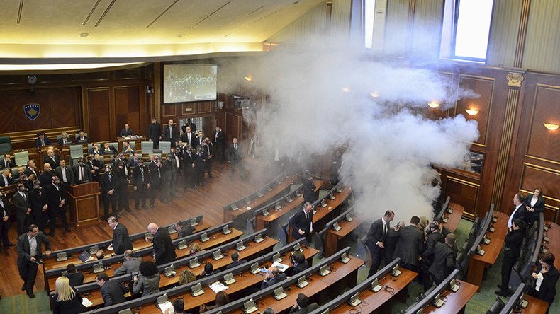 Get the gas masks out: Opposition MPs disrupt Kosovo parliament with tear gas again 