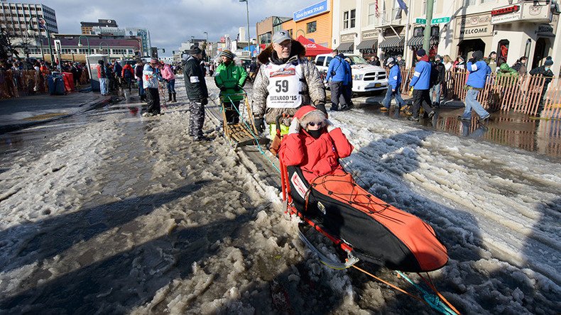Alaska ships in snow for Iditarod start, mimicking state’s original dogsled relay