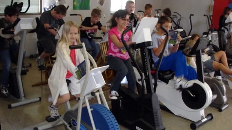 Pedaling pupils use exercise bikes to stay fit and alert in class