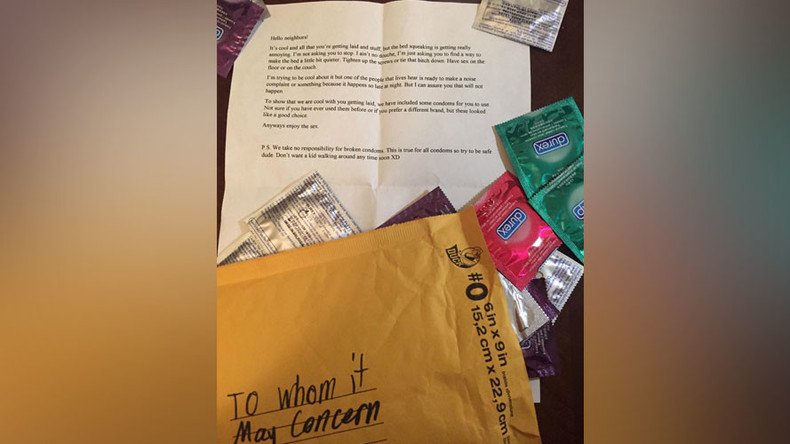 Enjoy the sex Noisy casanova gets letter and condoms from next door neighbors — RT Viral image