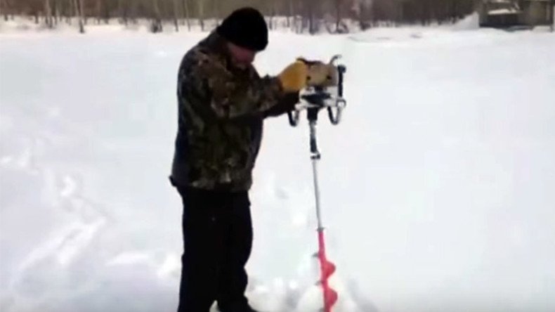 Stay cool: Ice drill jumps free, fights human handler (VIDEO)