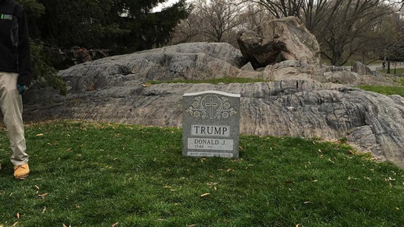 Pranksters place Donald Trump tombstone in New York’s Central Park