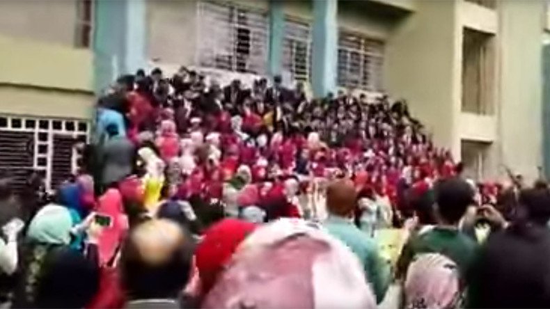 Chaos as stand holding more than 100 graduates collapses in front of horrified parents (VIDEO)