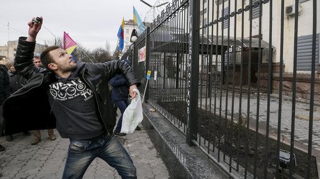 Flares, eggs, stones: Protesters attack Russian embassy twice in Kiev (VIDEO)