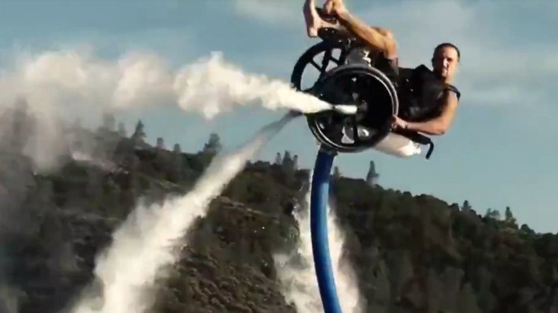 Incredible wheelchair watersport stunt propelled by aqua jetpack (VIDEO)