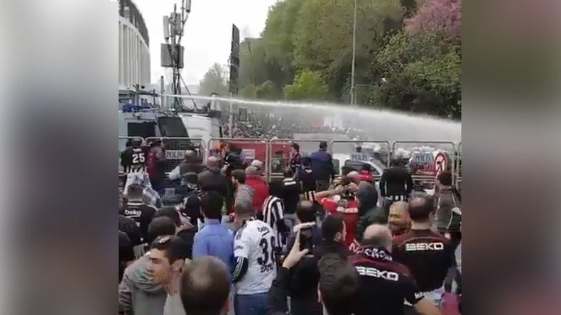 Tear gas & water cannon used against Besiktas soccer fans in Turkey