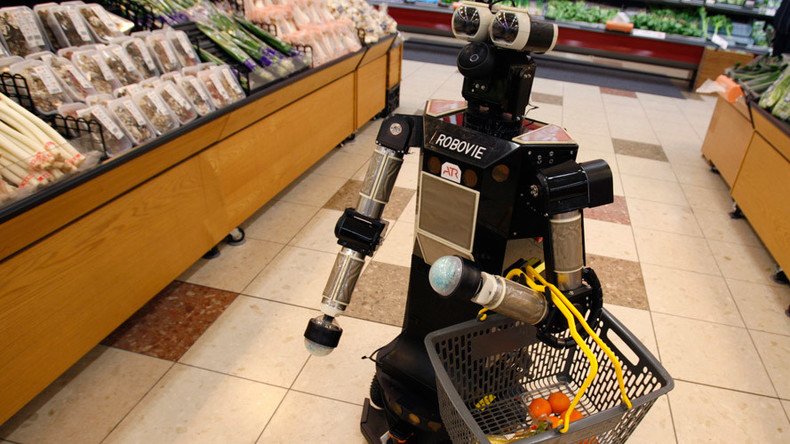 Nouveau riche Chinese mogul goes shopping accompanied by 8 robotic servants