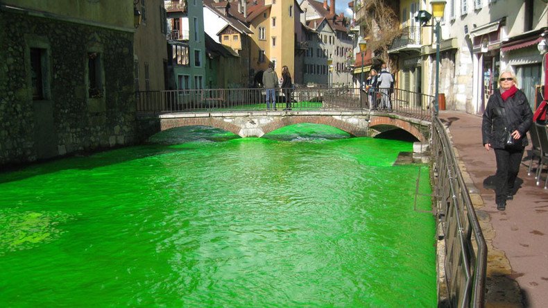 French rivers dyed green – and it’s not even St Patrick’s Day