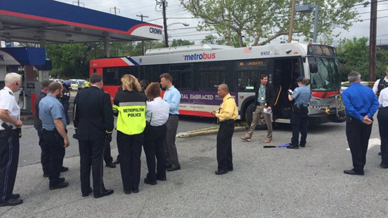 Pedestrian killed after man hijacks DC Metrobus, crashes it into gas station