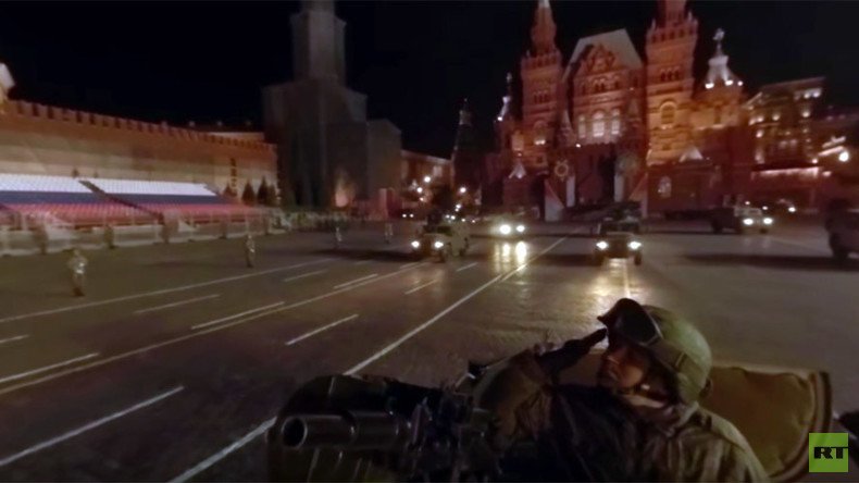 Cruise Moscow’s Red Square at night atop an APC with a 360 view during V-Day parade prep