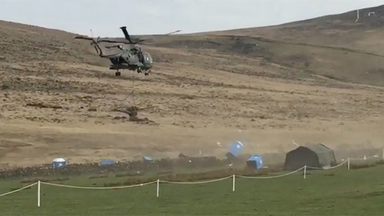 Toilet takedown: Royal Navy helicopter obliterates portaloos (VIDEO)