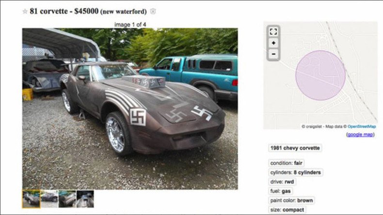 Sale of swastika-covered Corvette hits the skids on Craigslist