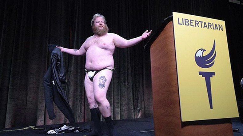 Libertarian candidate strips on stage at party convention (VIDEO)