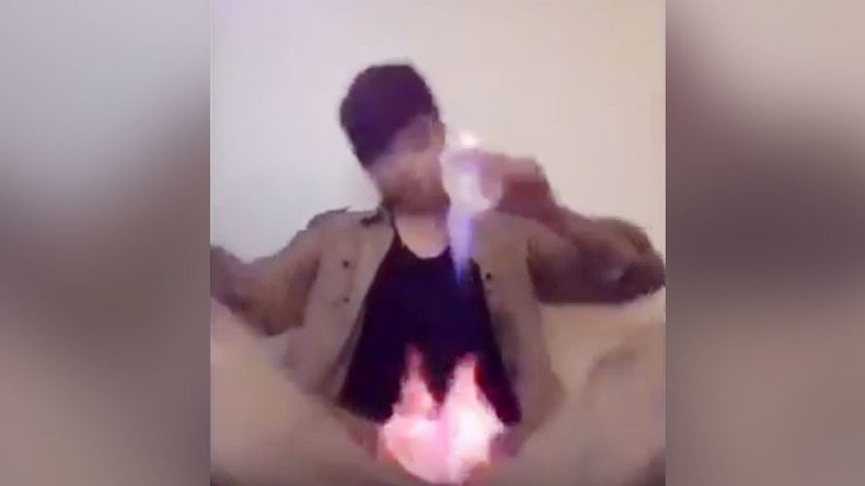 Smoker sets crotch on fire in epic burning alcohol fail (VIDEO)