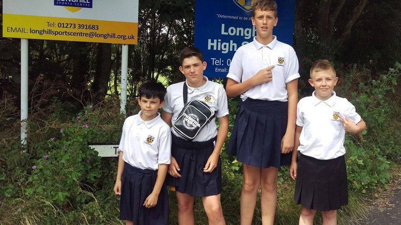 Brighton schoolboys protest shorts uniform ban by showing up in skirts