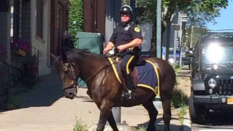 Drive thru? How about trot thru! Police-mounted horse goes on donut break