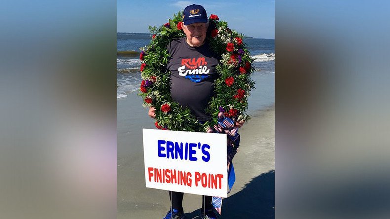 ‘Run Ernie Run’: 93-year-old WWII veteran completes epic US coast-to-coast run