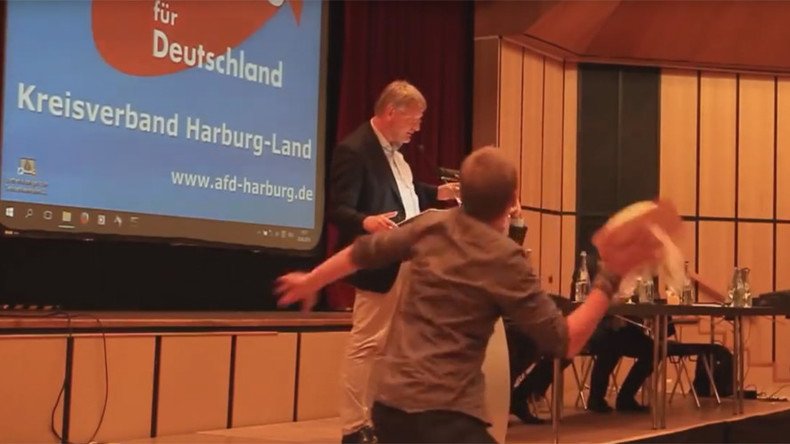 Flying cake: German far-left activist ‘slightly’ injures leader of anti-immigrant party (VIDEO)