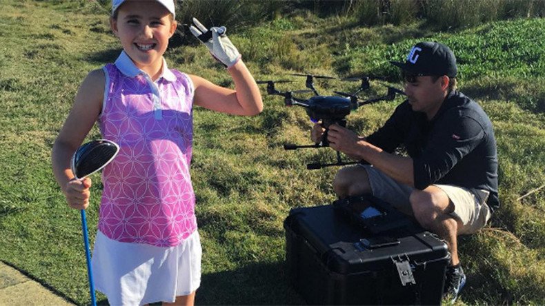 ‘Drone in one’: 8yo Aussie golf prodigy takes down hexacopter with epic swing (VIDEO)