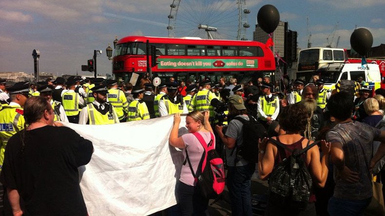 Disability rights activists shut down Westminster Bridge in anti-austerity protest