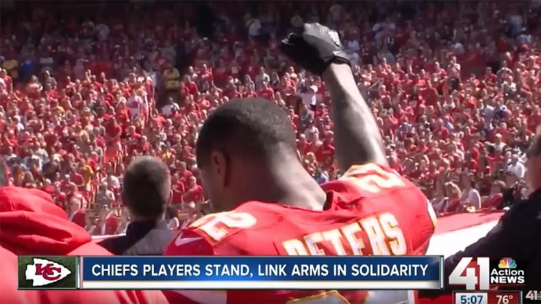 Chiefs' Marcus Peters sits for national anthem in season opener