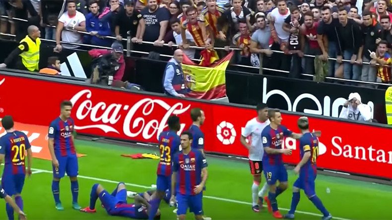Barcelona players hit with missile by rival fans in La Liga win (VIDEO)