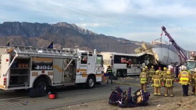 13 dead after tour bus crashes with semi-trailer truck in Palm Springs (PHOTOS)