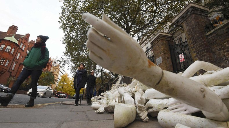 Fake limbs outside Russian embassy in UK – ‘premeditated act of hooliganism’