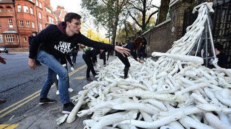 ‘Openly provocative’: Russia sends complaint to UK over mannequin protest outside its London embassy