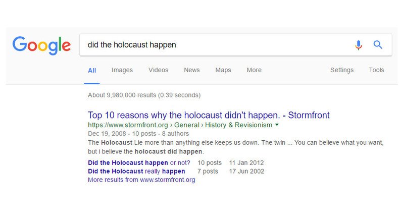 Google allows Holocaust denial results to remain at top of search query