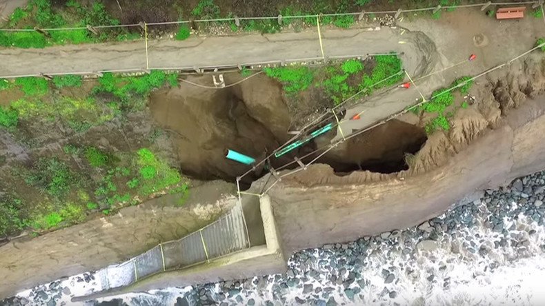 Amazing drone footage shows sinkhole damage to California coast (VIDEO)