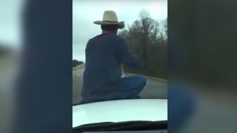Only in America: Cowboy lassoes calf from hood of cop car (VIDEO)