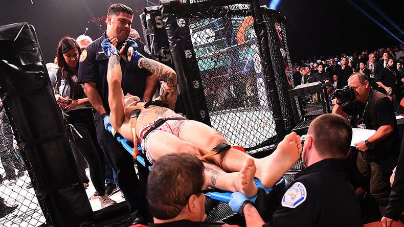 MMA fighter carried off on stretcher after being KO’d by flying knee at Bellator 170 